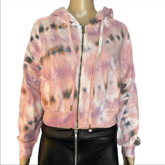 Young Fabulous & Broke Cropped Pink Tie Dye Hooded Sweatshirt - Picture 10 of 13